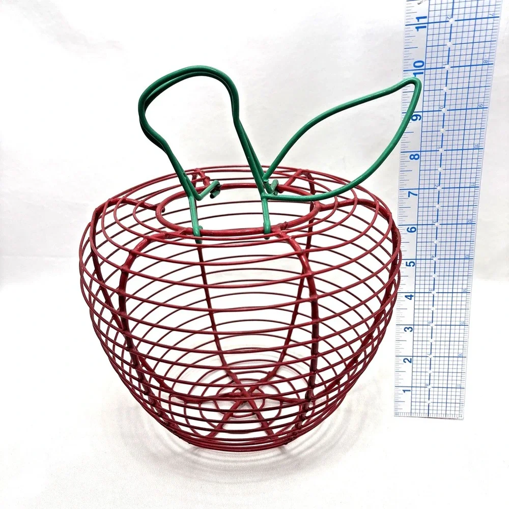 Apple Shaped Wire Fruit Egg Basket Kitchen Decor Country Farmhouse 90s Cottage